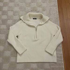 Cream Ribbed Half-Zip Sweater